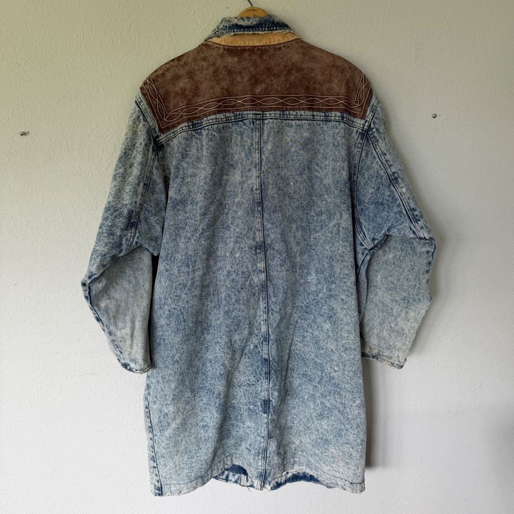 Heavily Distressed Denim Trench Coat Jacket Unisex L Large Grunge Goth Oversize - Picture 2 of 14